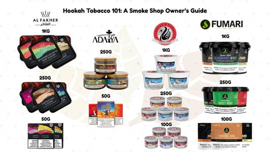 Wholesale hookah tobacco brands and flavors display for smoke shops.