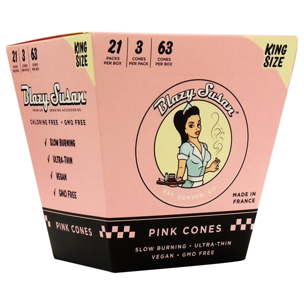 Blazy Susan Pink King Size Cones | 63 Cones | 21 Packs Pe Box | 3 Cones Per Pack
