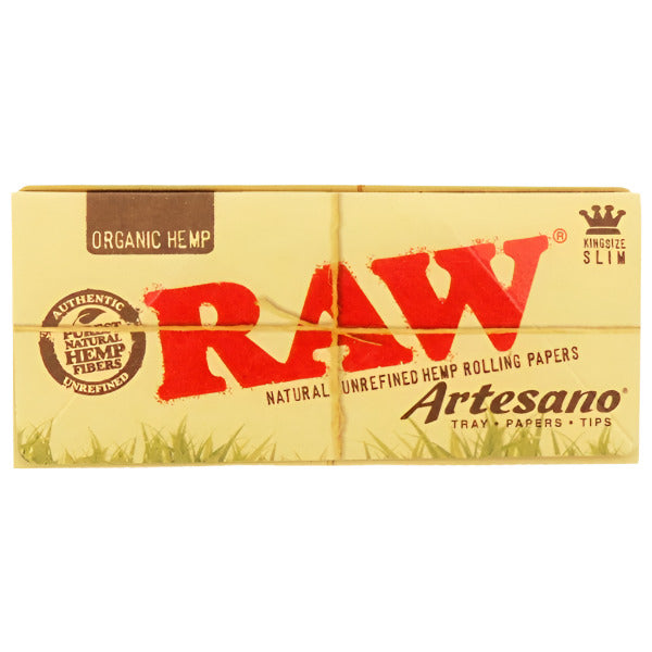 RAW Organic Hemp Artesano | King Size Slim | Papers + Tray + Papers. Tips | 15 Per Box