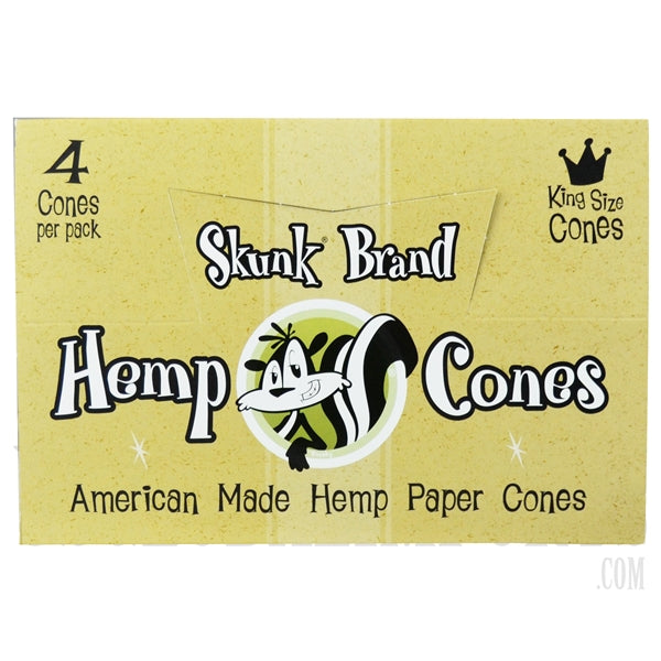 Hemp Cones by Skunk Brand. King Size Cones. 24 Packs per Box. 4 Cones per Pack.