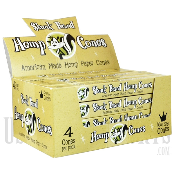 Hemp Cones by Skunk Brand. King Size Cones. 24 Packs per Box. 4 Cones per Pack.