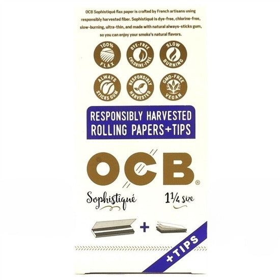 OCB Sophistique Rolling Paper + Tips | 1 1/4 Size | 24 Booklets | 50 Papers + 50 Tips per Booklet