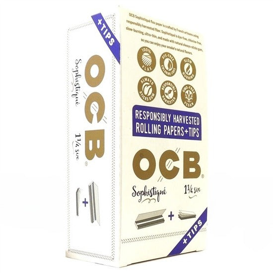 OCB Sophistique Rolling Paper + Tips | 1 1/4 Size | 24 Booklets | 50 Papers + 50 Tips per Booklet