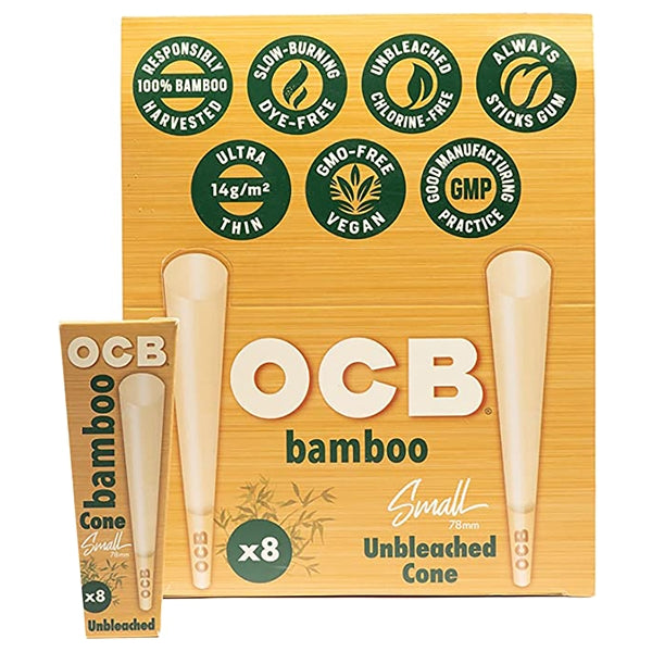 OCB Bamboo Unbleached Cone | 78mm Size | 32 Packs X 8 Cones Per Pack