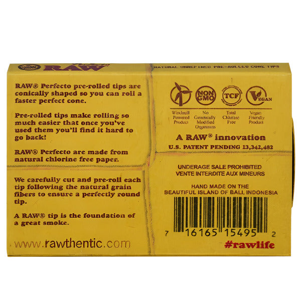 Raw Perfecto Pre-Rolled Cone Tips | 20 Per Box | 21 Filters