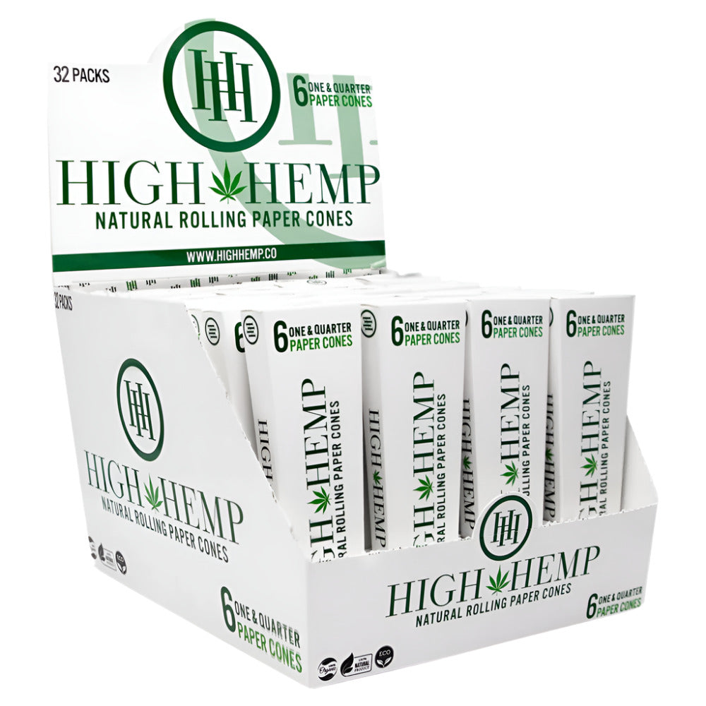 High Hemp Natural Rolling Cones | 32 Packs | 6 One & Quarter Paper Cones