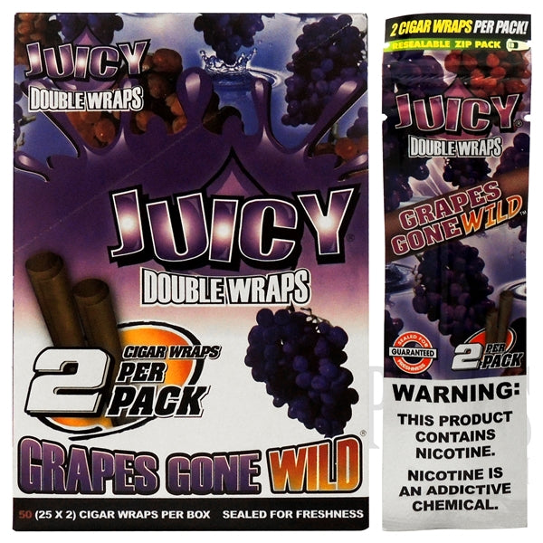 Juicy Double Wraps | 25 Pouches x 2 Wraps Each | Many Flavor Choices