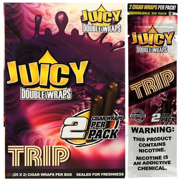 Juicy Double Wraps | 25 Pouches x 2 Wraps Each | Many Flavor Choices