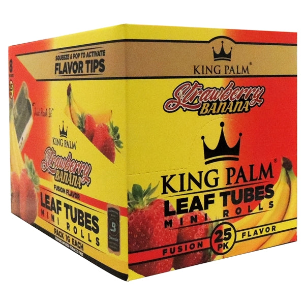 King Palm | 1G Each | Leaf Tubes Mini Rolls | 8 Per Box | 25 Pouches | Strawberry Banana