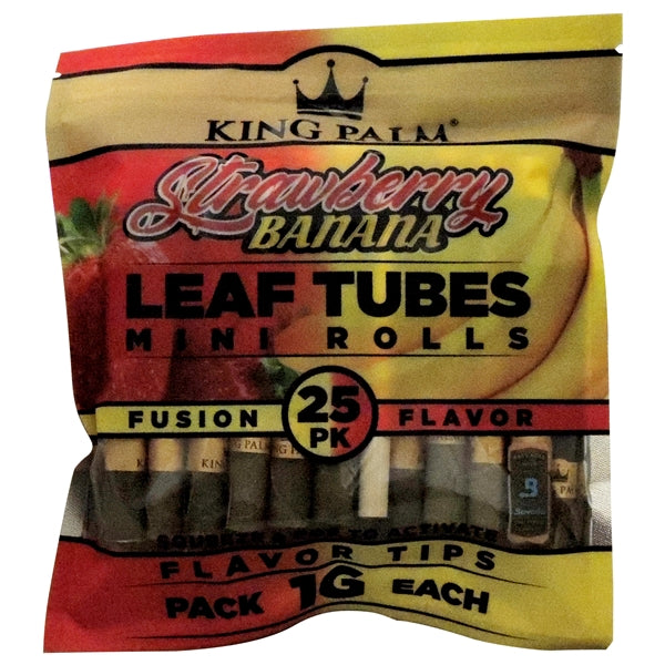 King Palm | 1G Each | Leaf Tubes Mini Rolls | 8 Per Box | 25 Pouches | Strawberry Banana