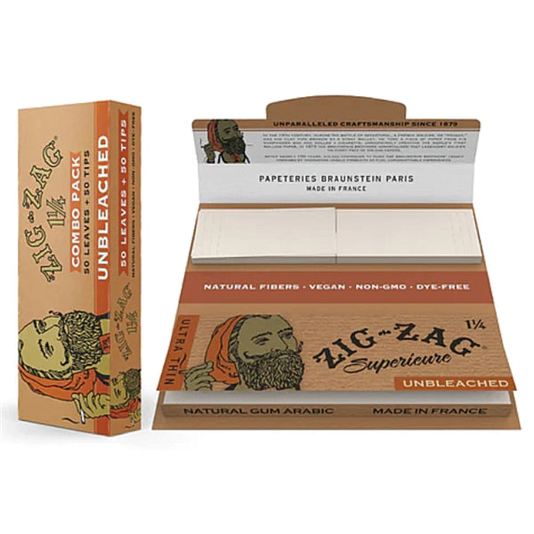 Zig-Zag Combo Pack | 1 1/4 | 50 Leaves - 50 Tips | Unbleached