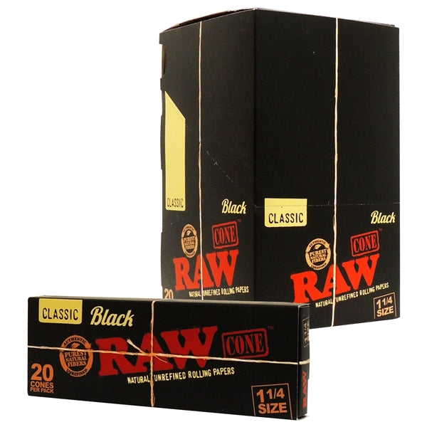 RawBlackClassicCones_11/4Size_20ConesPerPack