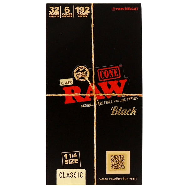 RawBlackClassicCones_11/4Size_32PacksPerBox_6ConesPerPack