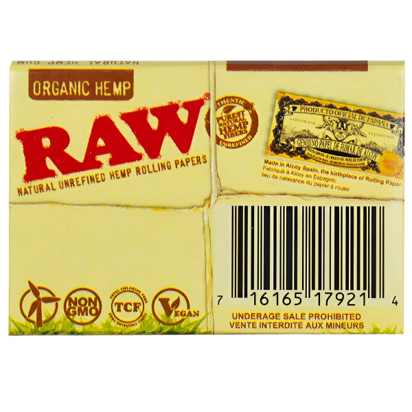 RawOrganicHempRollingPaper_11/2Size_25PerBox