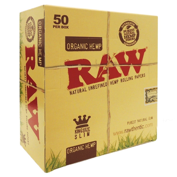 RawOrganicHemp_RollingPaper_KingSizeSlim_50PackPerBox