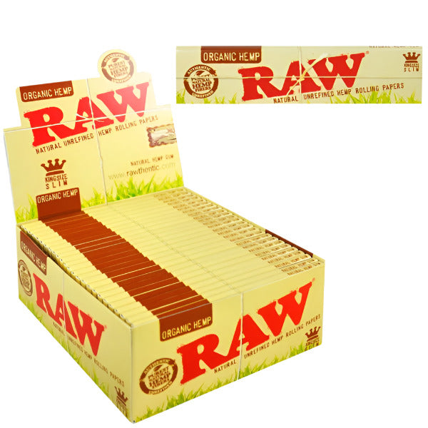 RawOrganicHemp_RollingPaper_KingSizeSlim_50PacksPerBox