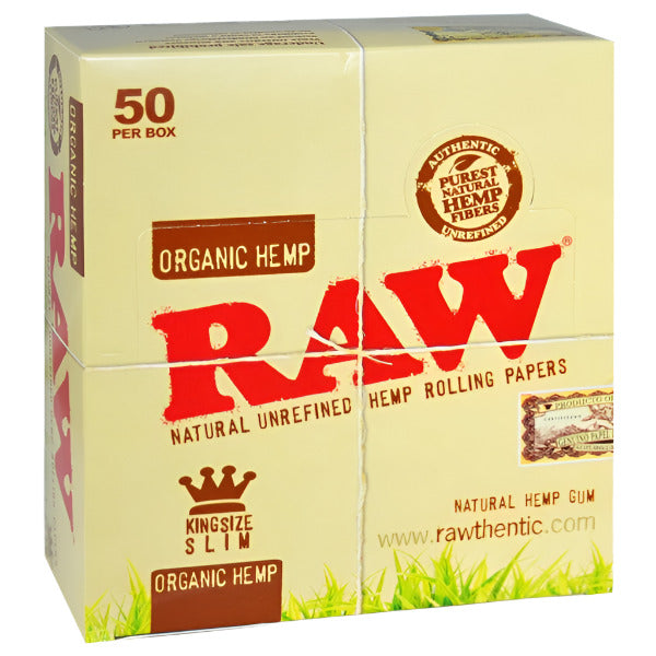 RawOrganicHemp_RollingPaper_KingSizeSlim_50PackPerBox
