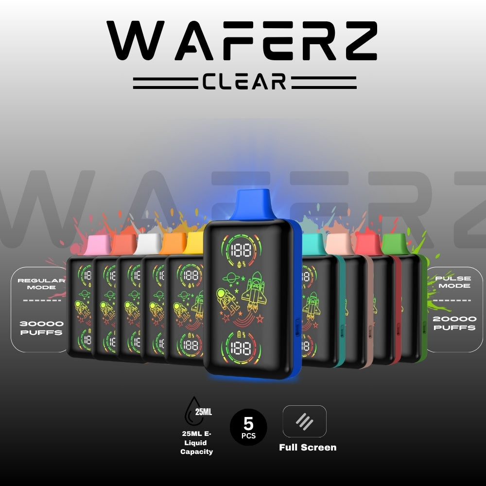 WAFERZ Clear | 30000 Puffs | 5 Pack | Multiple Flavor Option  Sonics  Imports
