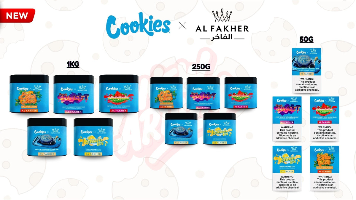 Al Fakher × Cookies new flavor collection in 1kg, 250g, 50g packs