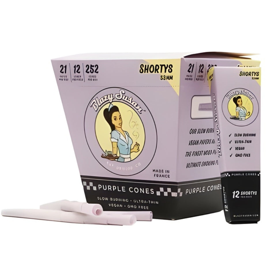 Blazy Susan Purple Cones | Shortys 53MM | 21 Packs Per Box | 12 Cones Per Pack | 252 Cones Per Box