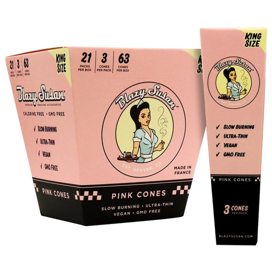 Blazy Susan Pink King Size Cones | 63 Cones | 21 Packs Pe Box | 3 Cones Per Pack