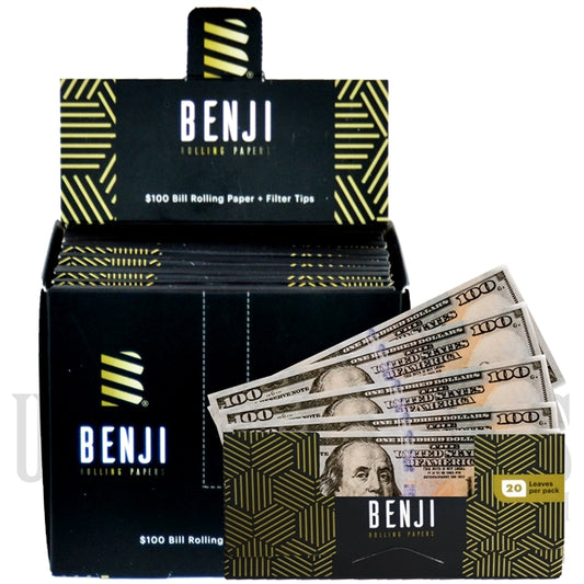 Benji Rolling Papers. 24 Booklet Packs + 20 Leaves Per Book + $100 Bill + Filter Tip