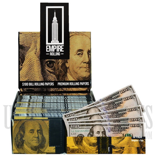 Empire Rolling Papers. 24 Booklet Packs + 10 King Size Leaves Per Book + $100 Bill + Tips