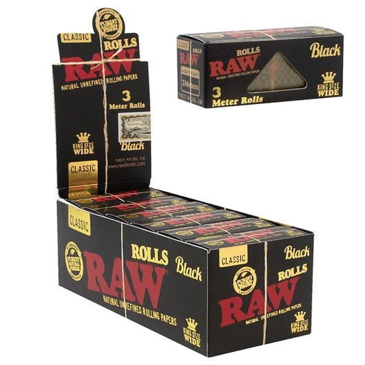 Raw Black 3 Meter Rolls | King Size Wide | 12 Count | Classic