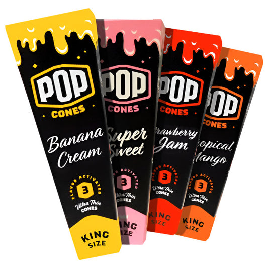 Pop Cones | King Size | 24 Packs - 3 Cones Per Pack | 4 Flavor Choices