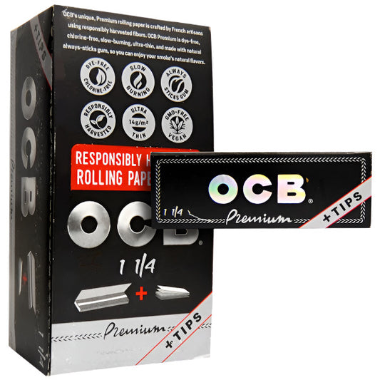 OCB Premium 1 1/4 Rolling Papers + Tips | 24 Packs | 24 Tips
