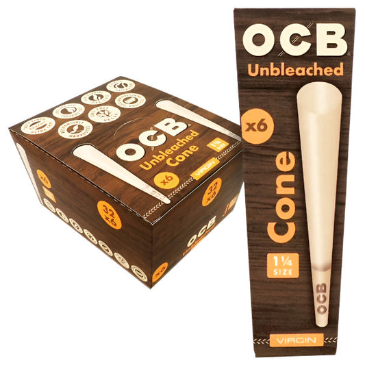 OCB Unbleached Virgin Cone | 1 1/4 | 32 Packs X 12 Cones Per Pack