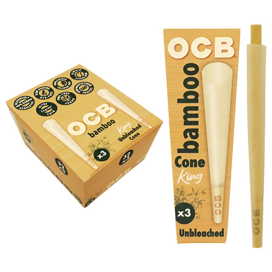 OCB Bamboo Unbleached Cone | King Size | 32 Packs X 3 Cones Per Pack