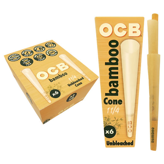 OCB Bamboo Unbleached Cone | 1 1/4 Size | 32 Packs X 6 Cones Per Pack