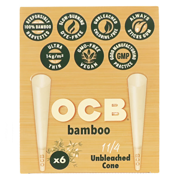 OCB Bamboo Unbleached Cone | 1 1/4 Size | 32 Packs X 6 Cones Per Pack