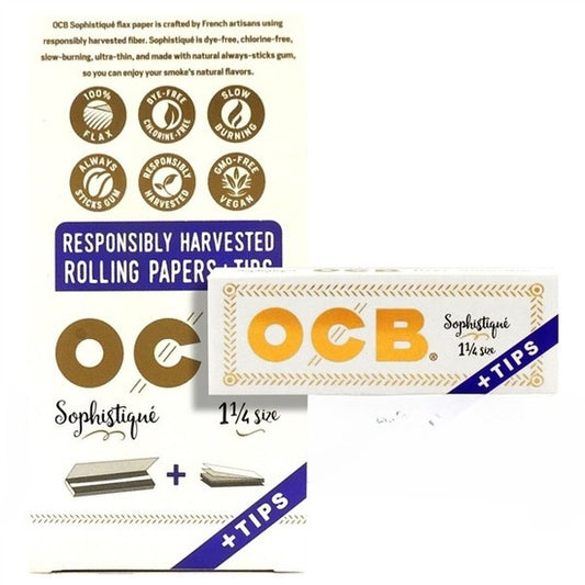 OCB Sophistique Rolling Paper + Tips | 1 1/4 Size | 24 Booklets | 50 Papers + 50 Tips per Booklet