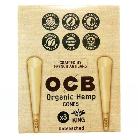 OCB Organic Unbleached Cone | King Size | 32 Packs X 3 Cones Per Pack
