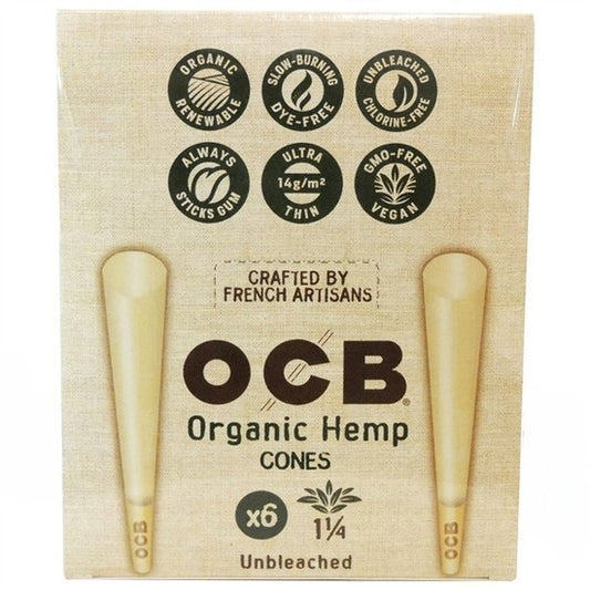 OCB Organic Unbleached Cone | 1 1/4 Size | 32 Packs X 6 Cones Per Pack