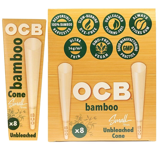 OCB Bamboo Unbleached Cone | 78mm Size | 32 Packs X 8 Cones Per Pack