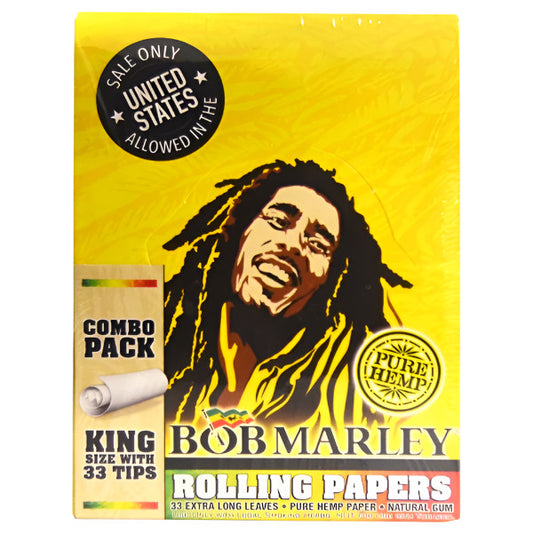 Bob Marley Rolling Papers | King Size + 33 Tips | Combo Pack | Pure Hemp Papers | Long Leaves | 24 Booklets