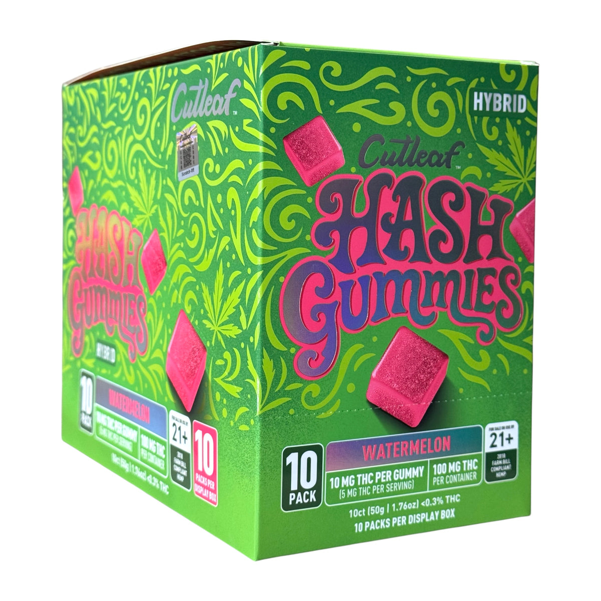 Cutleaf_HashGummies_10MGTHC_10Pack_Watermelon
