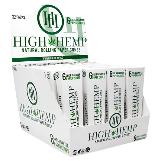 High Hemp Natural Rolling Cones | 32 Packs | 6 One & Quarter Paper Cones