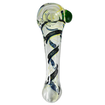 6" Curved + Dichro + Fume Color + Colored Marble. Glass Hand Pipe