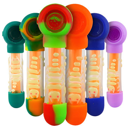 6" Silicone Hand Pipe + Water Filter + Scorpion Design + Glow in Dark + Color
