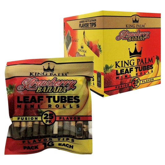 King Palm | 1G Each | Leaf Tubes Mini Rolls | 8 Per Box | 25 Pouches | Strawberry Banana