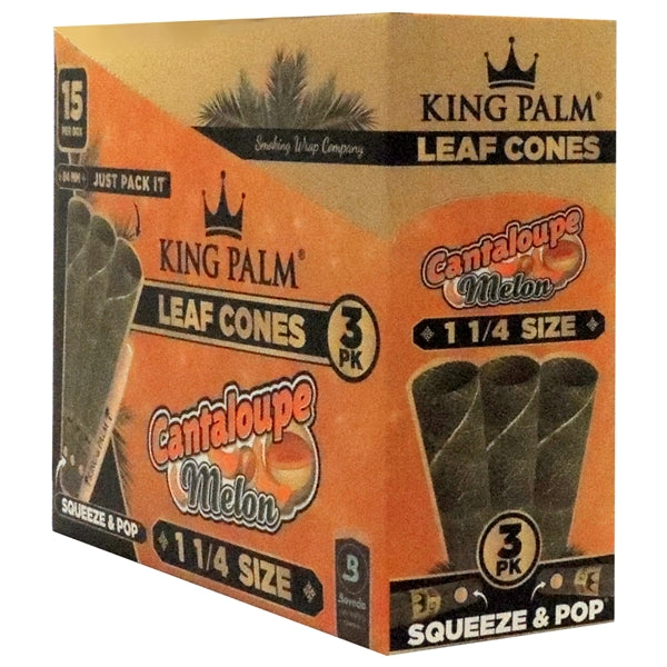 King Palm | Leaf Cones | 84mm | 15 Pouches Per Box | 3 Packs | 1 1/4 Size - Cantaloupe Melon