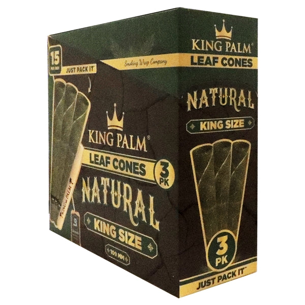 King Palm | Leaf Cones | 109mm | 15 Pouches Per Box | 3 Packs | King Size - Natural