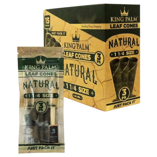 King Palm | Leaf Cones | 84mm | 15 Pouches Per Box | 3 Packs | 1 1/4 Size - Natural