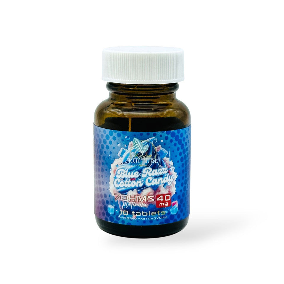 KratomKulture_7OHMSPlatinum_40MG_10Tablets_BlueRazzCottonCandy