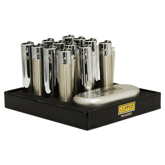 Clipper Lighters Display 12ct | Silver
