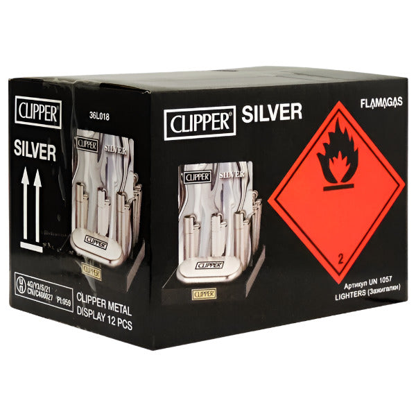 Clipper Lighters Display 12ct | Silver